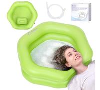 Inflatable Shampoo Basin for Bedridden, Elderly & Disabled - Petal-Shape Large Size, 360° Neck Support, Central Drain Hole with Pull Ring | Leak-Proof PVC Portable Hair Washing Bowl (Green)