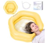 Inflatable Shampoo Basin for Bedridden, Elderly & Disabled - Petal-Shape Large Size, 360° Neck Support, Central Drain Hole with Pull Ring | Leak-Proof PVC Portable Hair Washing Bowl (Yellow)