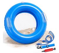 Inflatable Shark Tooth Sifter Set, Floating Sand Sifter with Dual-Layer Sifting Mesh, Air Pump, Wrist Strap & Tether Rope and Storage Bag for Shark Teeth, Shells, Fossils and Beach Treasure Hunting