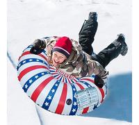 Inflatable Ski Ring PVC Sledding Tube Thickened Snow Tubing Winter Snow Tube with Handle for Kids Adults Family Fun Light Blue Snowflake Christmas Flag Snowman Optional 110cm (Christmas)