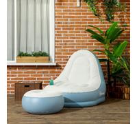 Outsunny Inflatable Indoor & Outdoor Chair and Footstool for Gaming, Reading, Watching - Grey - 125L x 100W x 87Hcm - Plastic - White and Blue