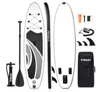 Inflatable Stand Up Paddle Board 10ft SUP Complete Kit for Adults - Adjustable Paddle, Hand Pump, Leash & Backpack Included - Ideal for Paddling, Yoga, Fishing (Black)