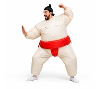 INFLATABLE SUMO SUIT COSTUME FANCY DRESS SUMO WRESTLER JAPANESE NOVELTY LARGE FAT SUIT WEARING RED BELT WITH FAN
