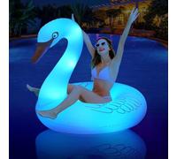 Inflatable Swan Pool Float with Solar-Powered LED Color-Changing Lights - 106.7 cm Large Float Lounge for Pool, Beach, Swimming Pool - Summer Water Toy for Adults