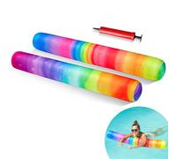 Inflatable Swim Pool Noodles, 2 Pack Soft Fabric Covered Large Swim Noodles for Floating, Pool Floats Adult for Pool, Lake, Beach (Rainbow & Colorful)