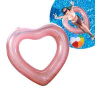 Inflatable Swim Ring for Adult,120cm Swimming Rings,Bling Heart Shape Inflatable Pool Floats With Sequins Transparent Floating Ring Swim Tube Rings for Girl Women Beach Summer Pool Party
