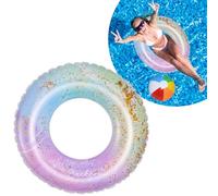 Inflatable Swim Ring for Adult,Swimming Rings,Bling Inflatable Pool Floats With Rainbow Sequins Transparent Floating Ring Swim Tube Rings for Girl Women Beach Summer Pool Party Water
