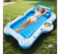 Inflatable Tanning Pool Lounger Float, 70x53"/180×120 cm Adults Inflatable Suntan Lounger Pool Sofa with Pillow & Dual Cup Holders, Sunbathing Bed Lounge for Beaches, Backyards, Patios & Swimming Pool