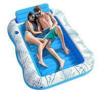 Inflatable Tanning Pool Lounger Float,Large 2-Person Pool Float Adults with Backrest Cup Holder Blow Up Tanning Bed for Summer Pool Beach Party