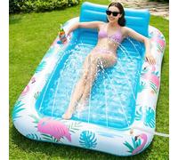 Inflatable Tanning Pool Lounger Float with Sprinkler, 78" x 48" Pool Floats Adult with Pillow, 3 in 1 Blow Up Tanning Bed, Suntan Tub Raft Floatie for Pools, Beach, Backyard Summer Water Party