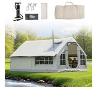 Inflatable Tent, 8 Person Quick Set Up Outdoor Camping Tent with Chimney and Skylight, Large Family Air House Tent