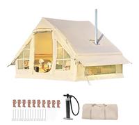 Inflatable Tents for Camping, Large Blow Up Tent with Hand Pump,with Fireplace Opening and Skylight, Suitable for All Seasons, for 3-5 Person,for Camping, Beach, Festivals