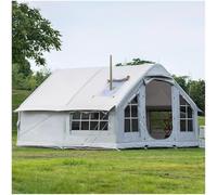 Inflatable Tents for Camping with Chimney Stack Blow Up Air Tent with Mesh Windows and Double-Layer Door Windproof Glamping Tent 6-8Person Easy Setup Polyester Air Tent for Outdoor Couples Group Fam