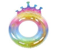 Inflatable Thickened Queen Crown Sequins Swim Ring for Girls Women 100cm Shining Pool Float