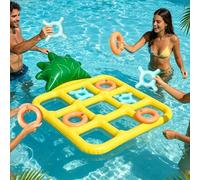 Inflatable Tic Tac Toe Game, Pineapple Floating Water Set, 5 Round & 5 Fork Shaped Floating Pieces for Adults and Teens Outdoor Interactive Activity for Beach Yard Garden and Pool Summer Leisure Gear