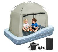 Inflatable Toddler Travel Bed with Tent: Portable Toddler Bed with High-Speed Pump & Carry Bag - Kids Air Mattress with Safety Sides - Lightweight Baby Crib Tent