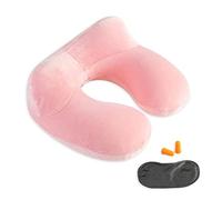 Inflatable Travel Pillow - 100% Soft Velvet Neck Support for Traveling, Airplanes, Trains, Cars, and Offices with Compact Carrying Bag, Breathable and Washable Cover, Ideal for Adult Sleepers (Pink)