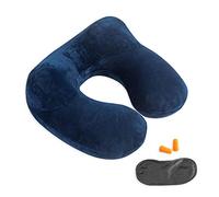 Inflatable Travel Pillow - 100% Soft Velvet Neck Support for Traveling, Airplanes, Trains, Cars, and Offices with Compact Carrying Bag, Breathable and Washable Cover, Ideal for Adult Sleepers -Blue