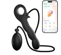 Inflatable Vibrating Anal Plug Sex Toys for Beginner, APP Control Prostate Massager Vibrator with 9 Vibration Modes, Silicone Anal Dildo Wearable Butt Plug with Hollow Ring for Male Female (Black)