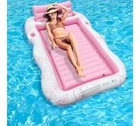 Inflatable Water Float Mat Large Rectangle Pool Lounger With Cup Holders Portable Floating Raft For Adults Sunbathing Relaxing Bed For Swimming Lake Beach Outdoor Activities(F)