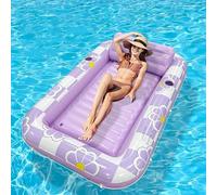 Inflatable Water Float Mat Large Rectangle Pool Lounger With Cup Holders Portable Floating Raft For Adults Sunbathing Relaxing Bed For Swimming Lake Beach Outdoor Activities(C)