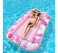 Inflatable Water Float Mat Large Rectangle Pool Lounger With Cup Holders Portable Floating Raft For Adults Sunbathing Relaxing Bed For Swimming Lake Beach Outdoor Activities(B)
