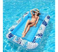 Inflatable Water Float Mat Large Rectangle Pool Lounger With Cup Holders Portable Floating Raft For Adults Sunbathing Relaxing Bed For Swimming Lake Beach Outdoor Activities(A)