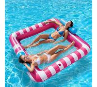 Inflatable Water Float Mat Large Rectangle Pool Lounger With Cup Holders Portable Floating Raft For Adults Sunbathing Relaxing Bed For Swimming Lake Beach Outdoor Activities(K)