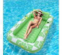 Inflatable Water Float Mat Large Rectangle Pool Lounger With Cup Holders Portable Floating Raft For Adults Sunbathing Relaxing Bed For Swimming Lake Beach Outdoor Activities(D)