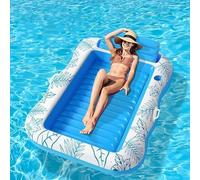 Inflatable Water Float Mat Large Rectangle Pool Lounger With Cup Holders Portable Floating Raft For Adults Sunbathing Relaxing Bed For Swimming Lake Beach Outdoor Activities(E)