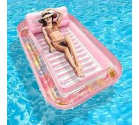 Inflatable Water Float Mat Large Rectangle Pool Lounger With Cup Holders Portable Floating Raft For Adults Sunbathing Relaxing Bed For Swimming Lake Beach Outdoor Activities(M)
