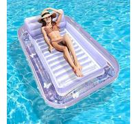 Inflatable Water Float Mat Large Rectangle Pool Lounger With Cup Holders Portable Floating Raft For Adults Sunbathing Relaxing Bed For Swimming Lake Beach Outdoor Activities(N)