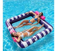 Inflatable Water Float Mat Large Rectangle Pool Lounger With Cup Holders Portable Floating Raft For Adults Sunbathing Relaxing Bed For Swimming Lake Beach Outdoor Activities(L)