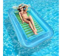 Inflatable Water Float Mat Large Rectangle Pool Lounger With Cup Holders Portable Floating Raft For Adults Sunbathing Relaxing Bed For Swimming Lake Beach Outdoor Activities(O)