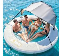 Inflatable Water Hammock, 8FT Lake Float for Adults, 660 LB Capacity, Sun Chill Float Ring with Cooling Mesh Center & Removable Shade Canopy, Drop-Stitch Platform for Pool, Lake & River