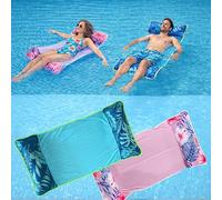 Inflatable Water Hammock Floaties for Adults - Premium Fabric Pool Float Lounger with Mesh Seat - Floating Pool Hammock for Adults Swimming Pool Party & Summer Water Fun (2-Pack)