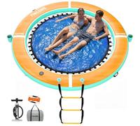 Inflatable Water Hammock Floating Dock, 6FT Round Floating Ring with Water Ladder and Cup Holder, Inflatable Dock Floating Platform Island Raft Tanning Pool Float for Lake Beach