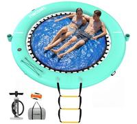 Inflatable Water Hammock Floating Dock, 6FT Round Floating Ring with Water Ladder and Cup Holder, Inflatable Dock Floating Platform Island Raft Tanning Pool Float for Lake Beach-Mint Green