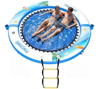 Inflatable Water Hammock Floating Dock, 8FT Round Floating Ring with Water Ladder and Cup Holder, Inflatable Dock Floating Platform Island Raft Tanning Pool Float for Lake Beach-Blue