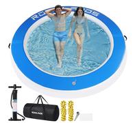 Inflatable Water Hammock Floating Dock, Round Float Ring for Summer Party, Heavy-Duty Raft Platform for Lakes Pools Oceans (Blue and white)