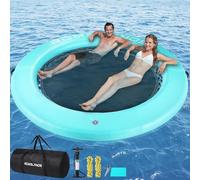 Inflatable Water Hammock Floating Dock, Round Float Ring for Summer Party, Heavy-Duty Raft Platform for Lakes Pools Oceans (Green and white)