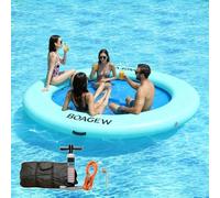 Inflatable Water Hammock for Adults Floating Raft Dock Platform with Mesh Heavy Duty Water Float Dock for Pool River Lake Beach Party (Mint Green+Light Blue, 8 FT Circle)