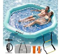 Inflatable Water Hammock Hexagon Sunchill Floating Ring for Lake, 10ft Inflatable Dock Floating Platform W/Cupholder, Sunchill Float Raft Tanning Pool Lounger Island Platform Pad, Green