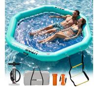 Inflatable Water Hammock Hexagon Sunchill Floating Ring for Lake, 8ft Inflatable Dock Floating Platform W/Cupholder, Sunchill Float Raft Tanning Pool Lounger Island Platform Pad, Green