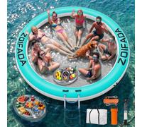 Inflatable Water Hammock Round Floating Ring,8/10/12FT Heavy Duty Pool Float for Adults,Inflatable Tanning Pool Float Island Dock for Lake/River/Ocean,w/Cup Holder,10FT&12FT Include 4-Step Soft Ladder