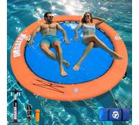 Inflatable Water Hammock, Round Swimming Dock, Swimming Ring for Lake & Pool, Large Family Island Float for Multiple People & Parties, for 2~6 People, Includes Pump & Accessories