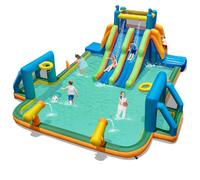 Inflatable Water Slide, 7 in 1 Bounce House Water Park with Soccer Goals, Splash Pool, Slide, Climbing Wall, Basketball Hoop, Ring Toss, Water Cannon, Outdoor Obstacle Course for Kids Backyard