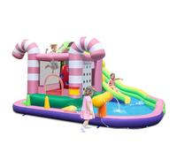 Inflatable Water Slide, 9 in 1 Bounce House Water Park with Tic Tac Toe Game Slide Splash Pool Climbing Wall 2 Water Guns, Outdoor Inflatable Obstacle Course for Kids Backyard