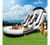 Inflatable Water Slide for Adults, 21FT 100% PVC Waterslide with Big Splash Pool, Widen Slide with Shallow Pool, 750W Air Blower, Ideal for Backyard, Park, Commercial (21FT - Black & White)(21FT)