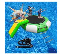 Inflatable Water Trampoline Water Bouncer Splash-Proof Cushioned Inflatable Water Trampoline Swimming Platform, with Escalator and Slide, Including air Pump
